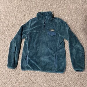 LLBEAN Women XS Sweater Fleece Pullover Blue Green Soft Warm 1/4 Zip Snap EUC